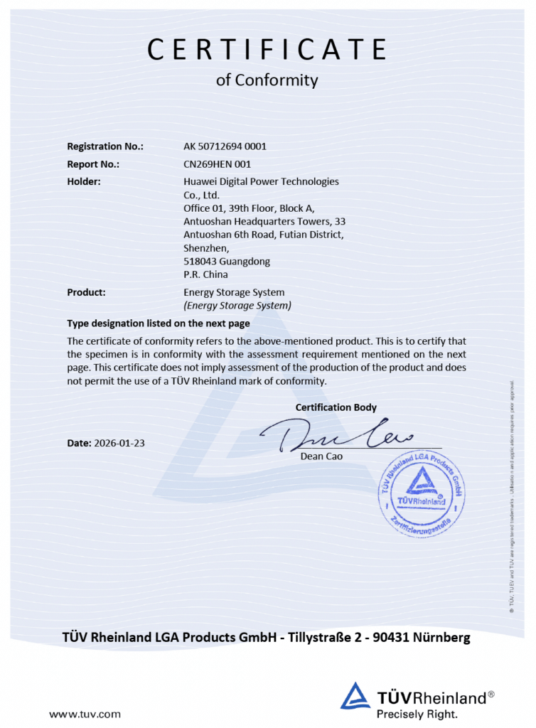 TUV certificate
